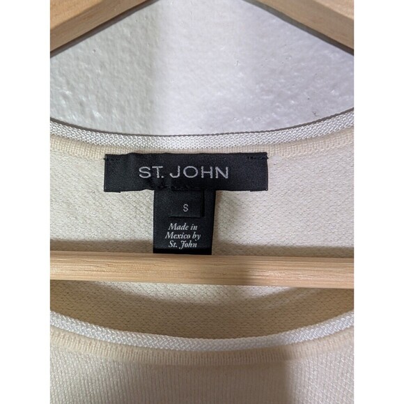 St John Sweater Women Small Cream Pink Stripe Wool Knit - Picture 4 of 6